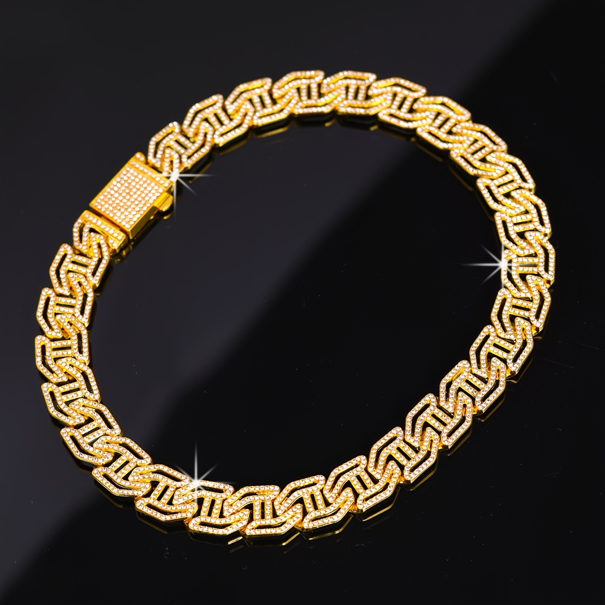 Men's Iced-Out Cuban Link Chain Necklace, Durable Zinc Alloy